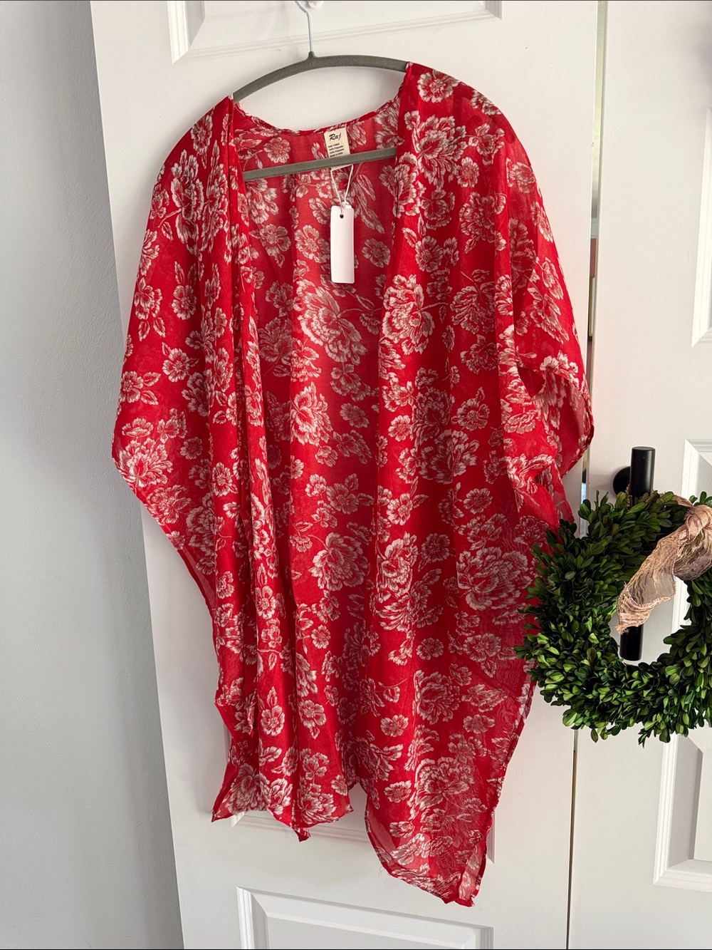 Red Floral Sheer Kimono Cover-Up one size